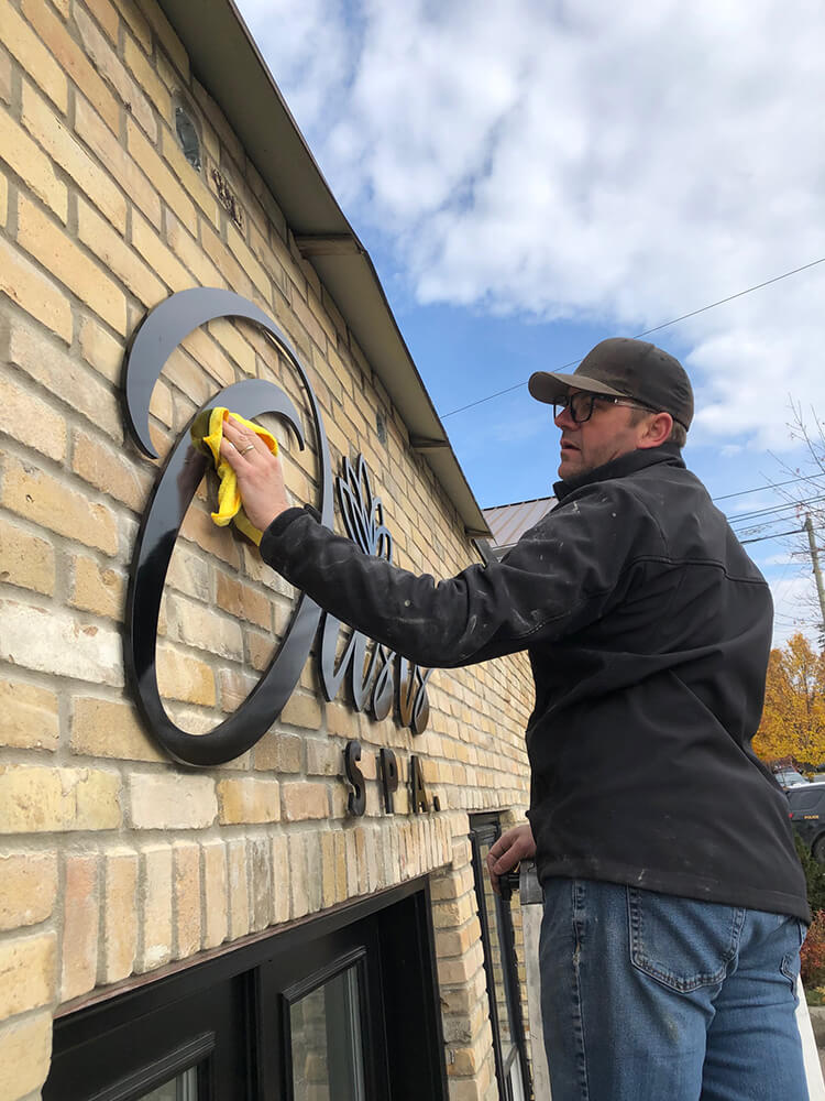 Shawn Snyders Graphics Mitchell, Ontario dimensional letters sign installation